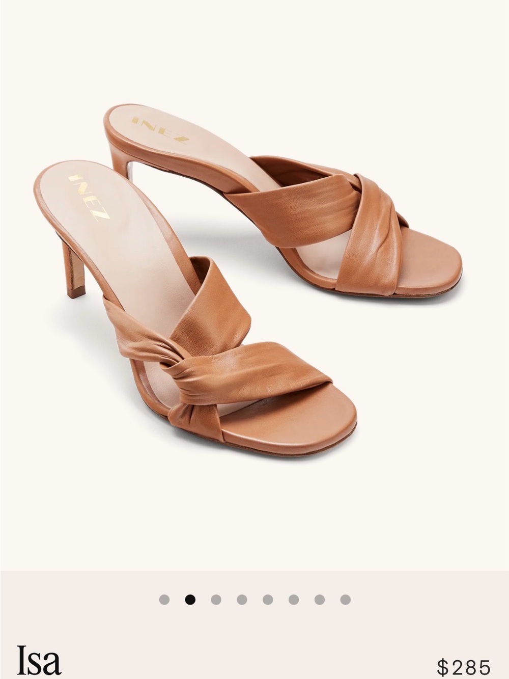 Isa Leather Knot Slide Heels Tan *NIB NEVER WORN - protective film still on shoe